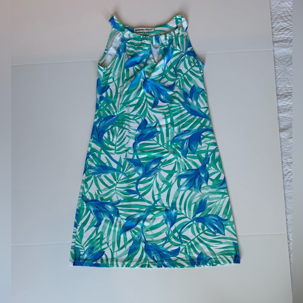 Barbara Gerwit Engineered Knit Dress Sleeveless Halter Neck, Blue /Green | Small